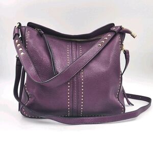 Purple Studded Leather Crossbody Shoulder Bag